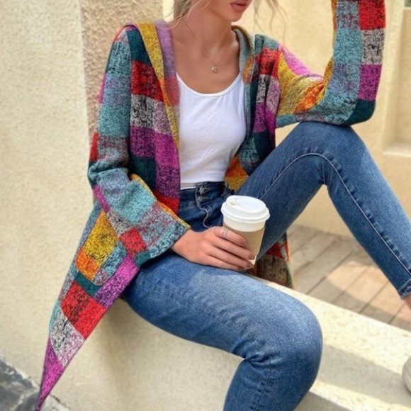 Multi Color Block Pocket Hoodie Jacket Coat - Picture 3 of 5